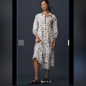 Anthropologie Blue and White Long Sleeve Dress